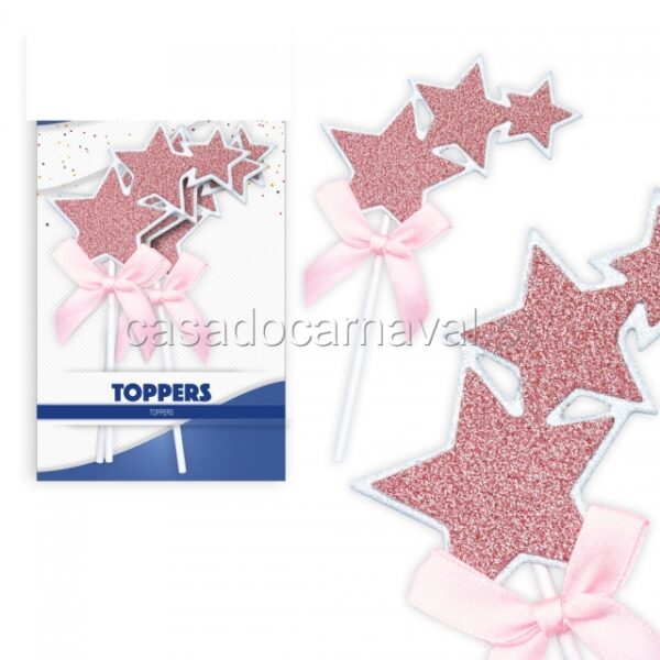 TOPO DE BOLO ESTRELAS ROSA 3 UNI