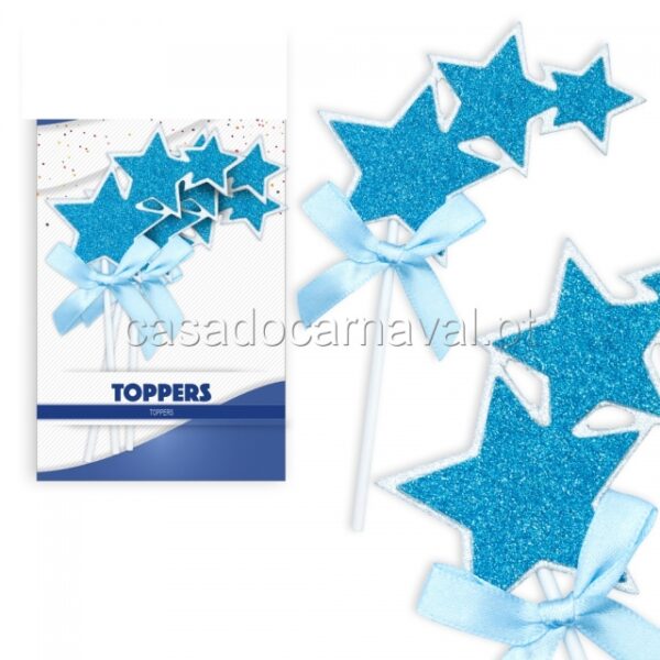 TOPO PARA DECORAÇÃO DE BOLOS ESTRELAS AZUIS 3 UNID