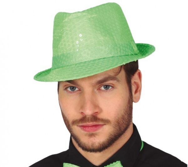 CHAPEU GANGSTER LANTEJOULAS VERDE NEON