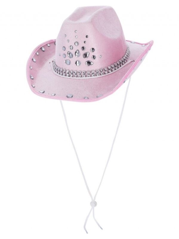 CHAPEU DE COWGIRL ROSA CLARO COM LANTEJOULAS