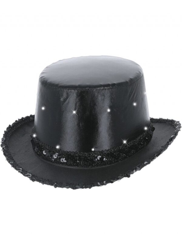 CHAPEU CARTOLA PRETO COM LUZ LED