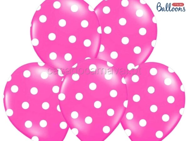 BALÕES ROSA COM BOLINHAS BRANCAS 6 UNID