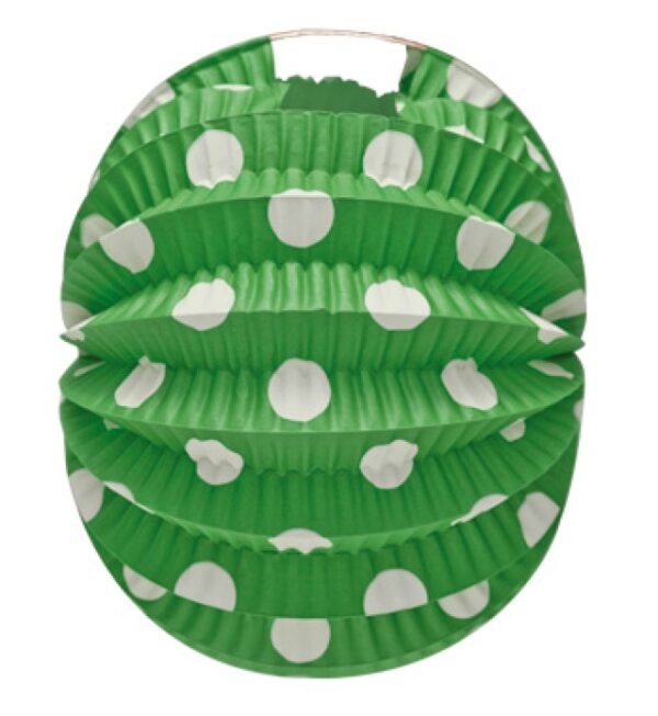 Balão de Papel Verde c/Bolinhas Brancas 22cm