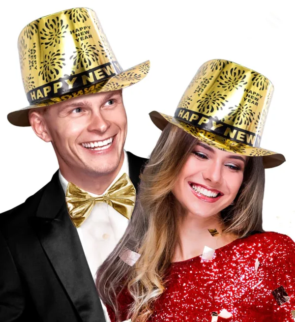 CHAPEU CARTOLA HAPPY NEW YEAR DOURADO