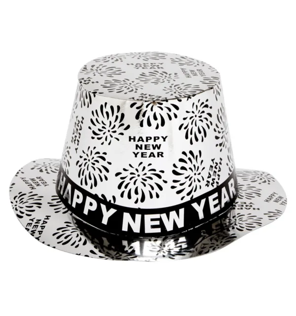 CHAPEU CARTOLA HAPPY NEW YEAR PRATEADO