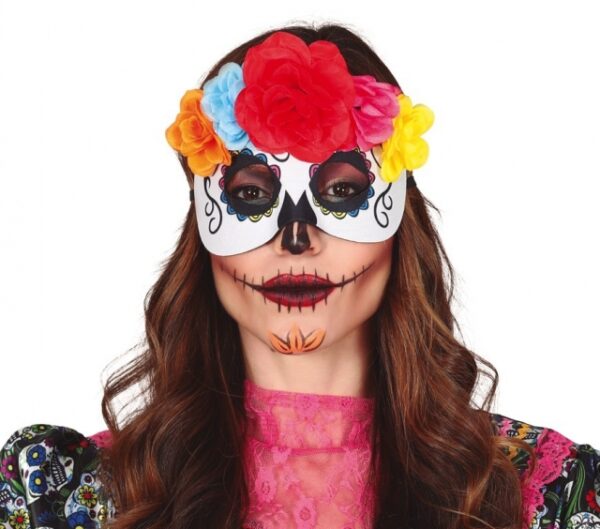 MASCARA DE CAVEIRA MEXICANA COM FLORES